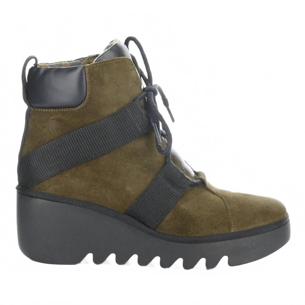 NEW FLY LONDON women's blom 460 lace-up ankle boots in sludge/black